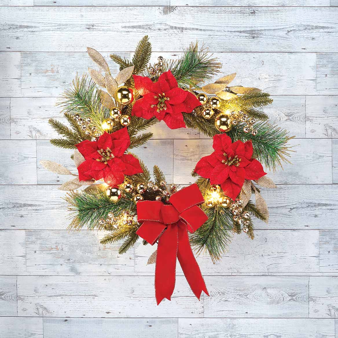 Lighted Poinsettia Wreath By Holiday Peak™