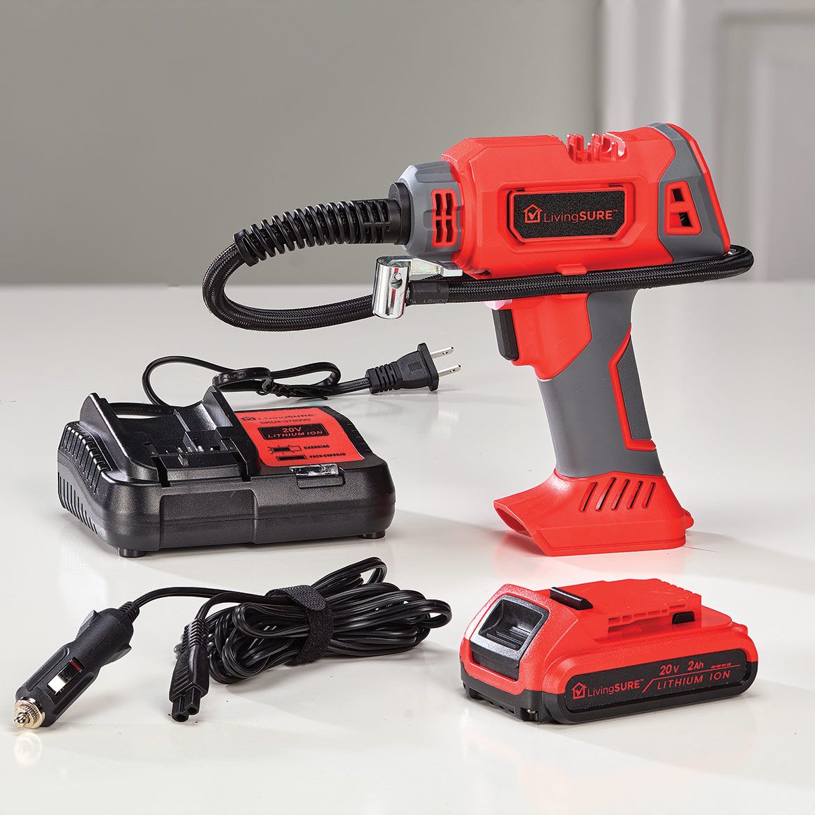 Tire Inflator Air Compressor, Battery and Charger Set By LivingSURE™