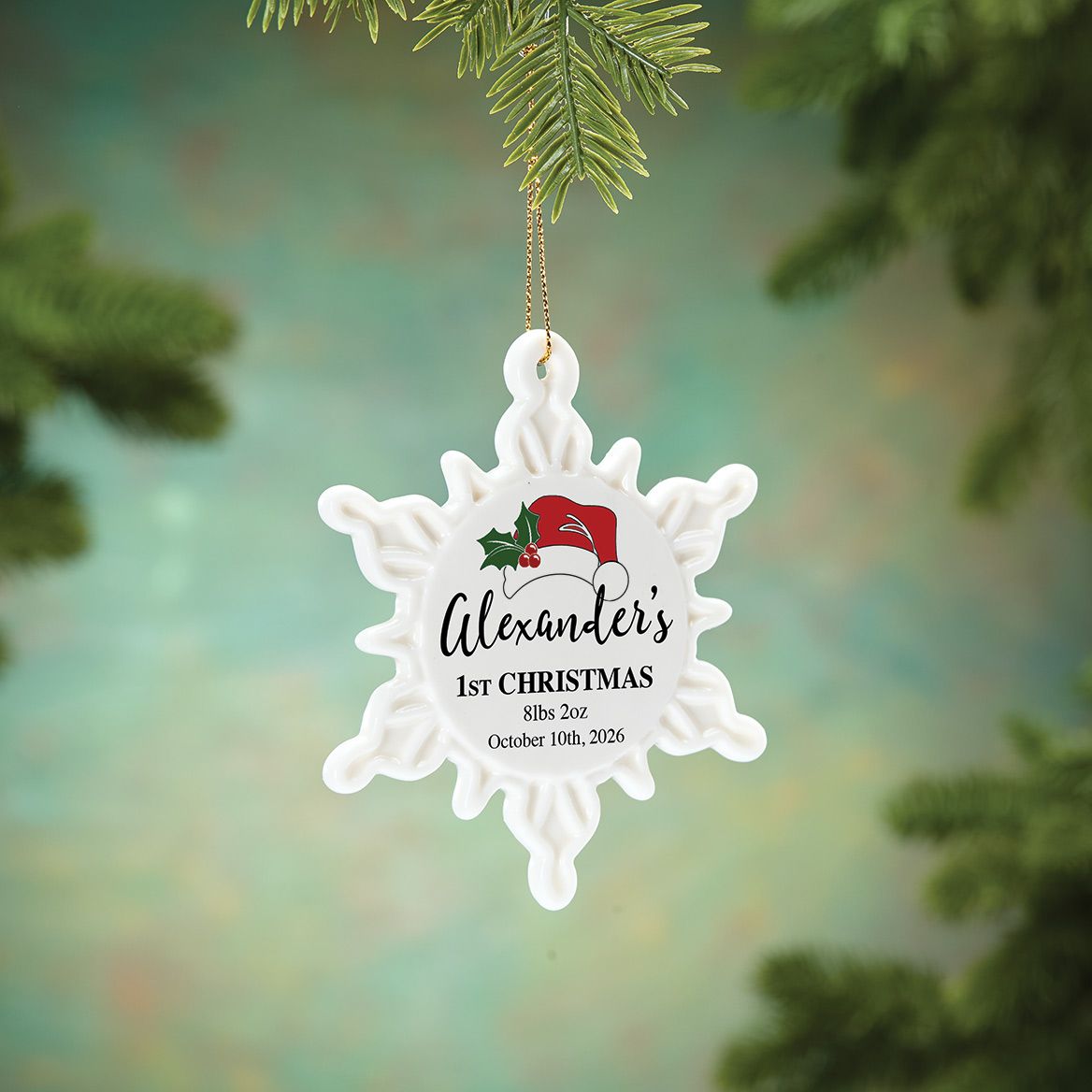Personalized Baby's First Christmas Porcelain Snowflake Ornament