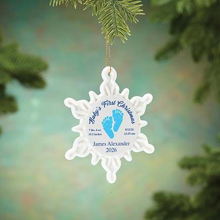 View product details for Personalized Baby's First Christmas Footprint Snowflake Ornament