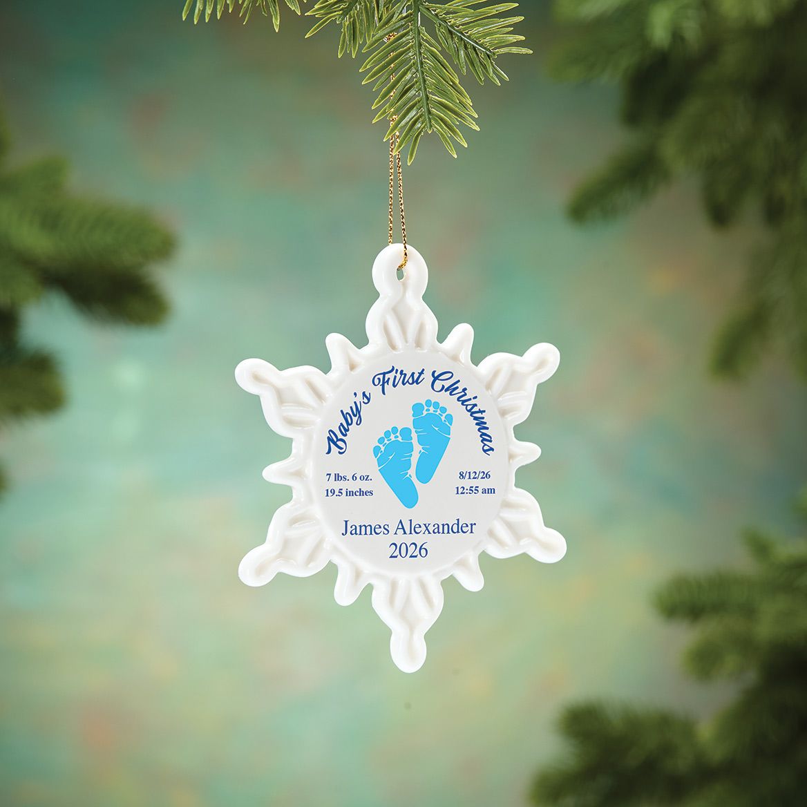 Personalized Baby's First Christmas Footprint Snowflake Ornament