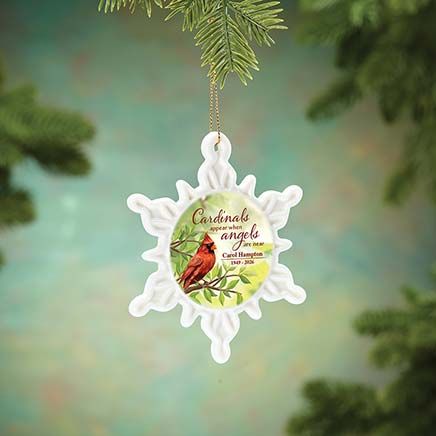 View product details for Personalized Cardinal Memorial Porcelain Snowflake Ornament