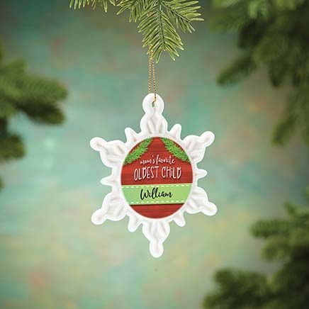 View product details for Personalized Mom's Favorite Child Porcelain Snowflake Ornament